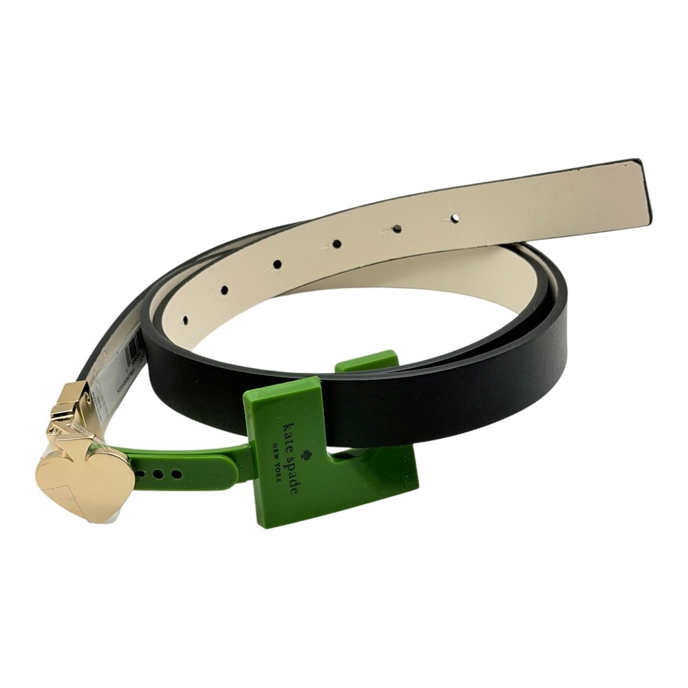 Kate Spade New York Reversible Spade Buckle Belt Black Parchment Gold XL NEW